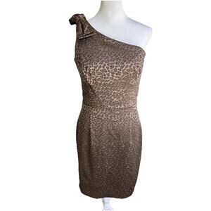 Kay Unger Leopard Print Sheath Dress Womens 6 One Shoulder Cocktail Evening